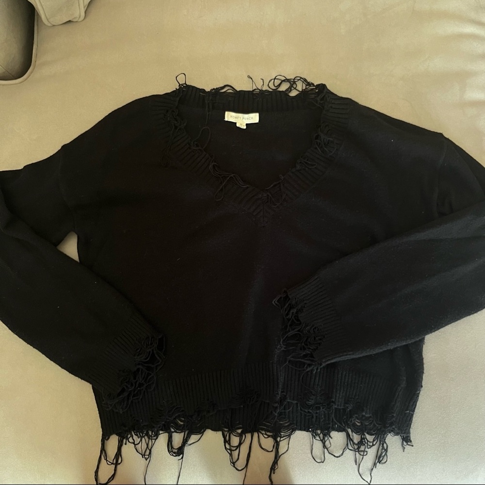 Honey Punch Distressed V-Neck Sweater